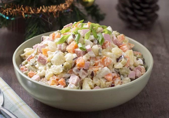салат оливье с колбасой